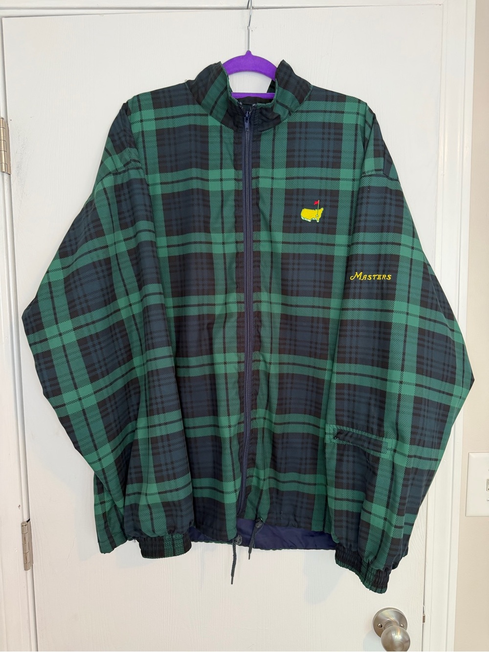 VTG Augusta National Golf Master’s Green Navy Plaid Windbreaker Jacket Logo